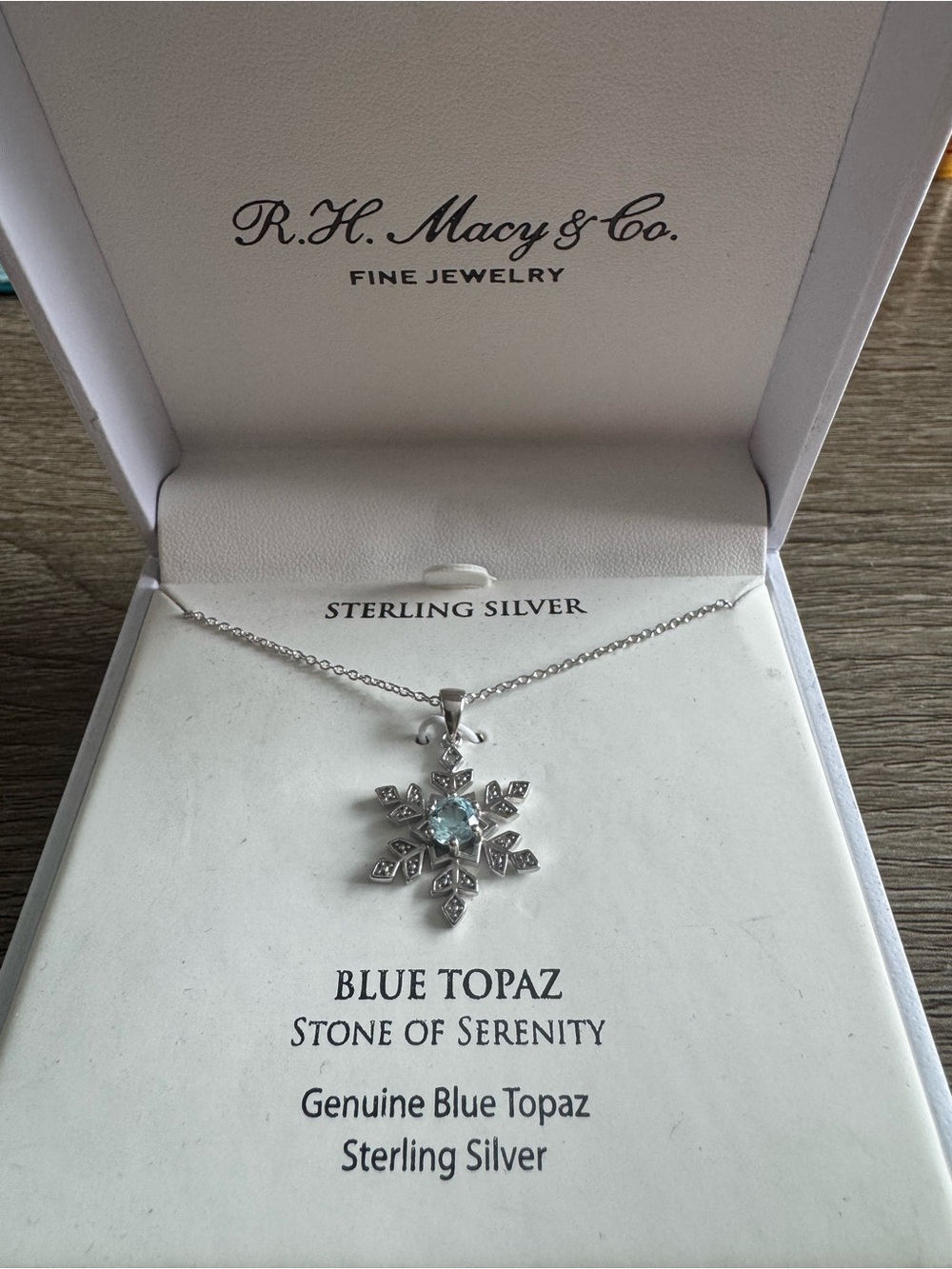 R. H. Macy Co Sterling Silver Topaz Snowflake Pendant Necklace